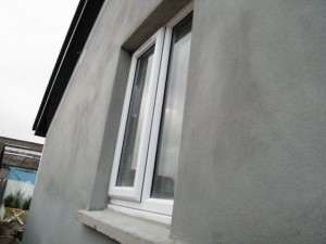 Freshly rendered gable end wall