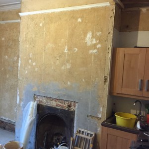 Messy fire place wall